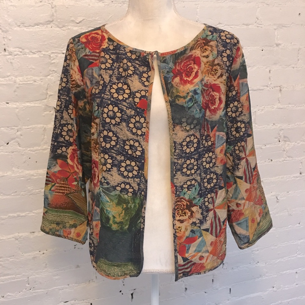 Grace Chuang open front lightweight jacket or topper multi print m